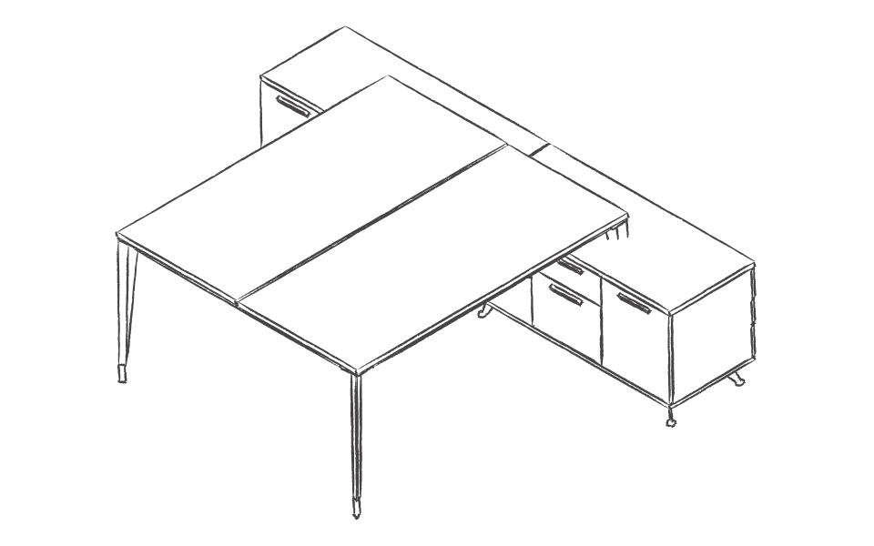 Dibujo tipo CAD de escritorios y mesas de oficina en chile