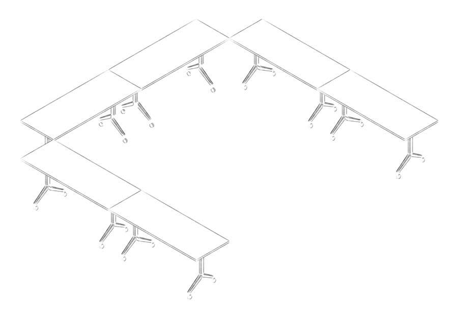 Dibujo tipo CAD de escritorios y mesas de oficina en chile