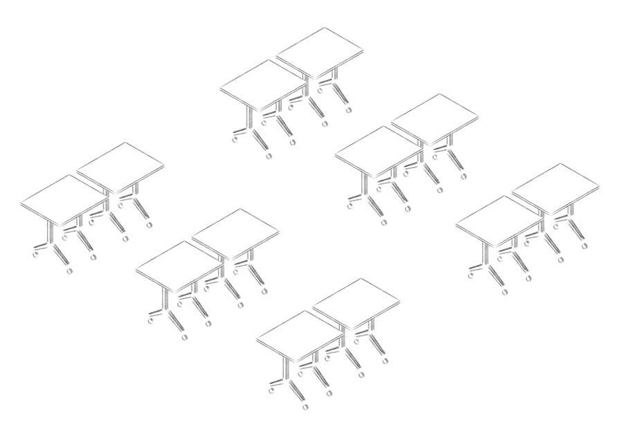 Dibujo tipo CAD de escritorios y mesas de oficina en chile